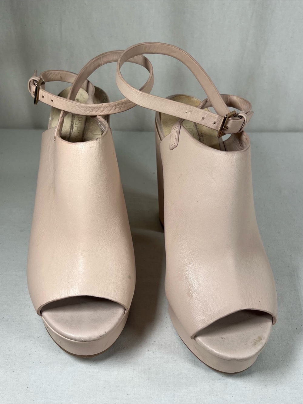 Topshop Blush Peep-Toe Ankle Strap Platform Heels